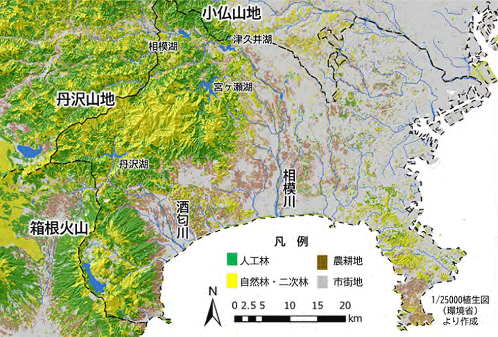 神奈川県の森林配置図
