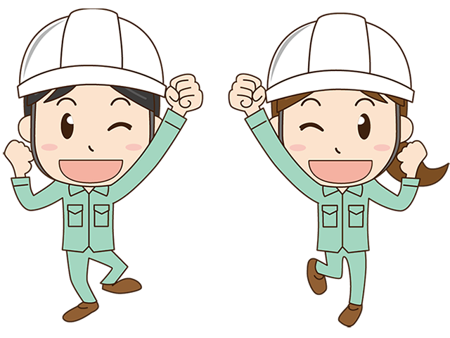 作業着・ヘルメット姿の若い男性と女性のイラスト